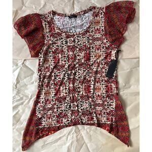 Fylo Blouse Medium Floral Paprika Short Sleeve NWT